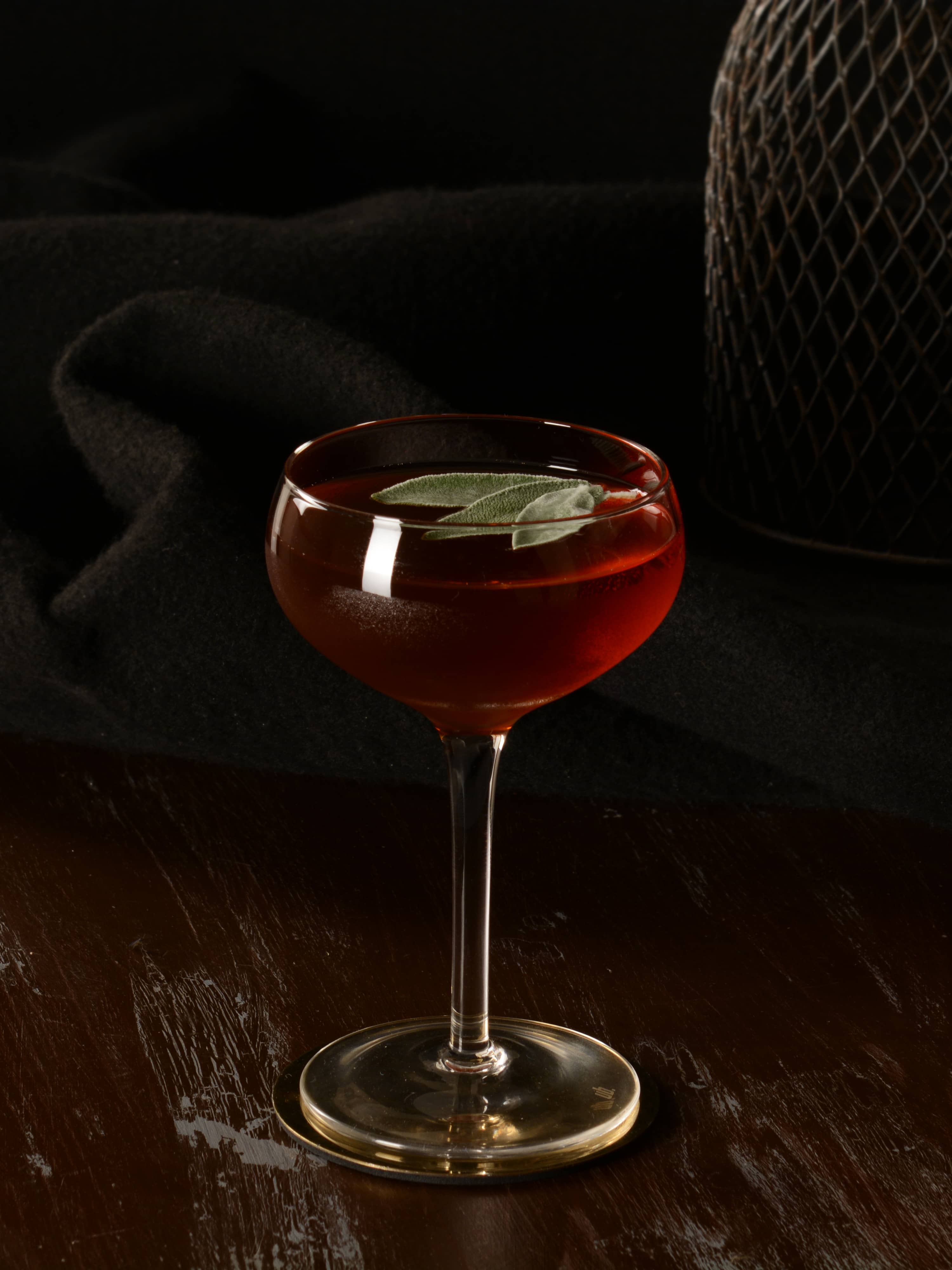A beautifully outfitted dark red cocktail brought to us by fellow bartenders from Belgium.